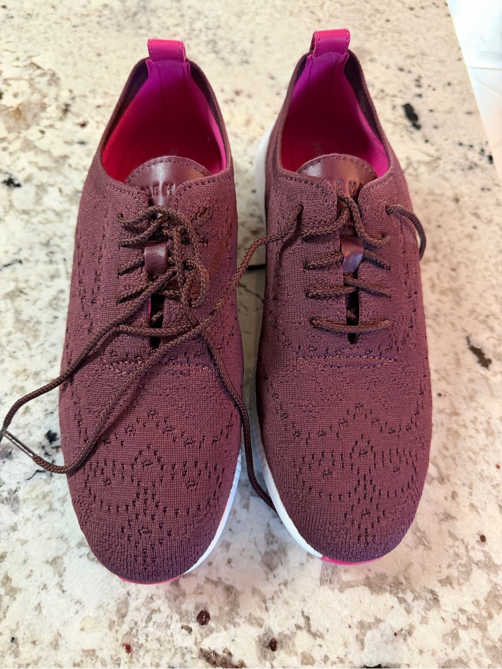 Cole Haan Zerogrand Women's Knit Lace-Up Sneakers in Burgundy with Pink Lining